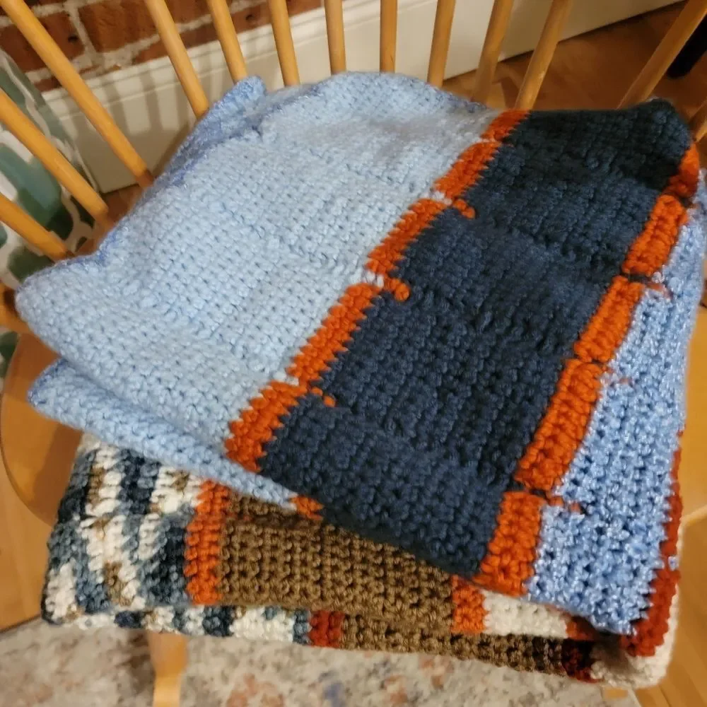 Vintage Granny Crochet Afghan Throw baby Blanket Handmade Multi Color Striped